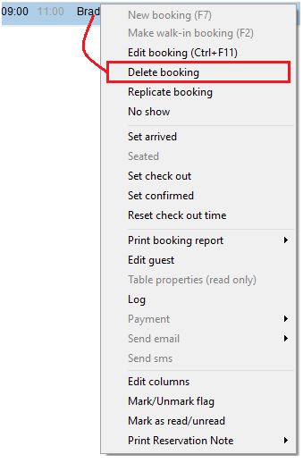 Delete bookings DinnerBooking Support