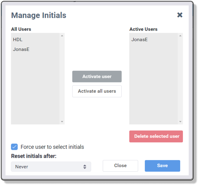 Manage Initials - DinnerBooking Support